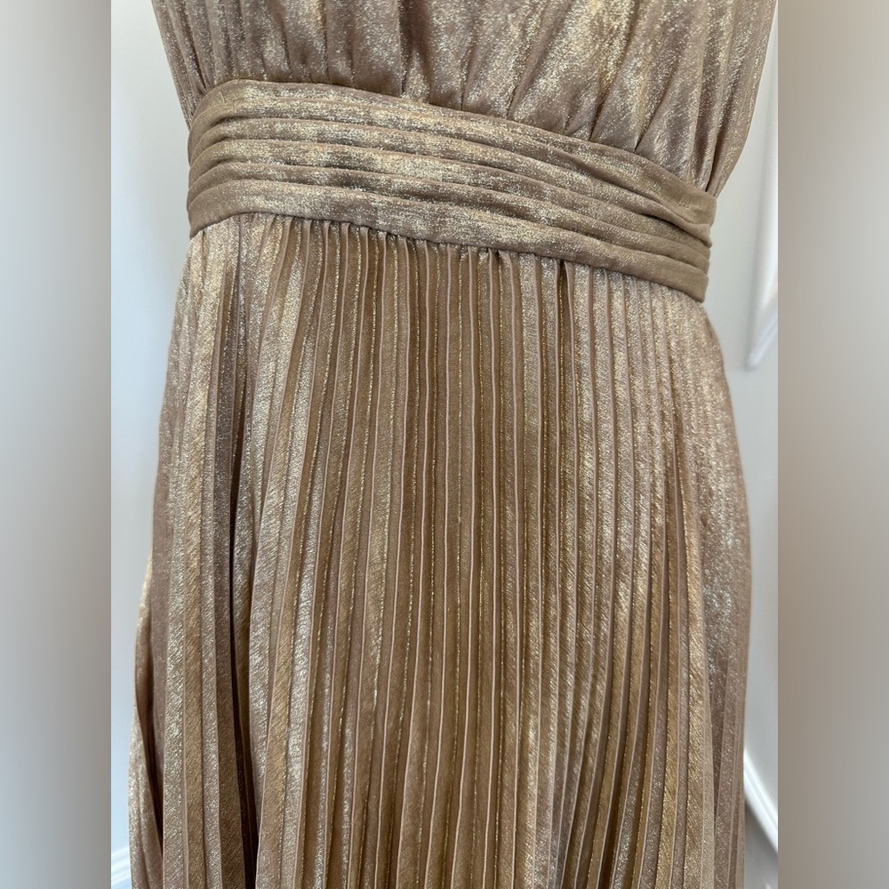 Elegant Gold One-Shoulder Cut Out Pleated Evening Dress/Gown (Size 4) - Picture 10 of 15